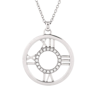 Tiffany & Co. Atlas Circle Pendant Necklace 18K White Gold with Diamonds Medium
