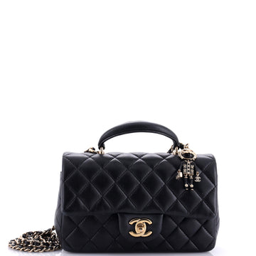Chanel Classic Single Flap Top Handle Bag Quilted Lambskin Mini