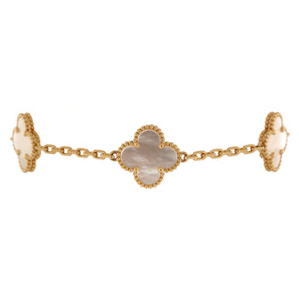 Van Cleef & Arpels Vintage Alhambra 5 Motifs Bracelet 18K Yellow Gold and Mother of Pearl