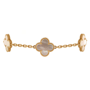 Van Cleef & Arpels Vintage Alhambra 5 Motifs Bracelet 18K Yellow Gold and Mother of Pearl