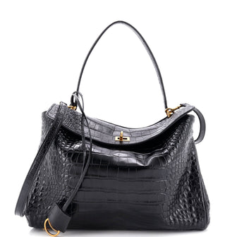 Balenciaga Rodeo Shoulder Bag Crocodile Embossed Leather Medium