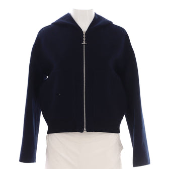 Hermes Women's Two Pocket Reversible Hooded Zip Jacket Printed Wool