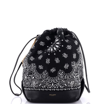 Saint Laurent Bandana Teddy Bucket Bag Printed Canvas and Leather Small