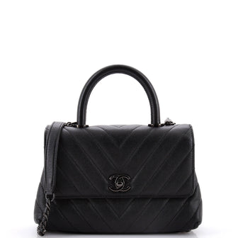 Chanel So Black Coco Top Handle Bag Chevron Caviar Mini