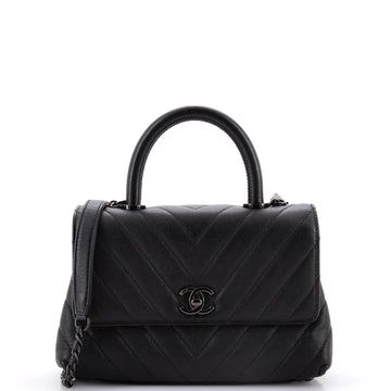 Chanel So Black Coco Top Handle Bag Chevron Caviar Mini