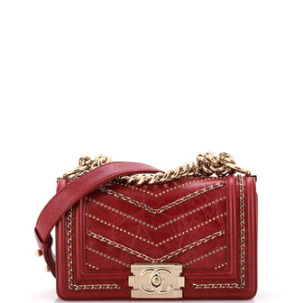 Chanel Boy Flap Bag Chevron Embellished Crumpled Calfskin Small