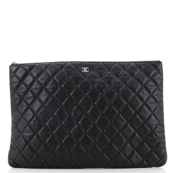 Chanel O Case Clutch Quilted Caviar Large