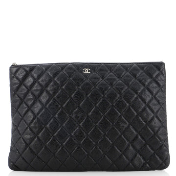Chanel O Case Clutch Quilted Caviar Large