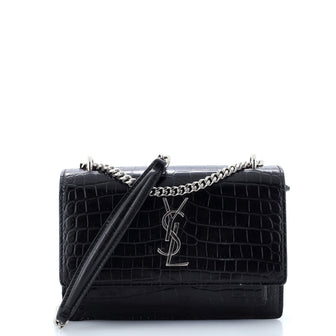 Saint Laurent Sunset Chain Wallet Crocodile Embossed Leather