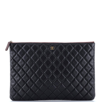 Chanel O Case Clutch Quilted Caviar Large