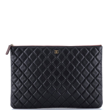 Chanel O Case Clutch Quilted Caviar Large