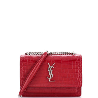 Saint Laurent Sunset Chain Wallet Crocodile Embossed Leather