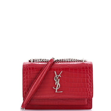 Saint Laurent Sunset Chain Wallet Crocodile Embossed Leather