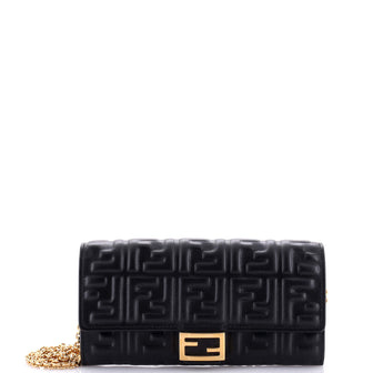 Fendi Baguette Continental Wallet on Chain Zucca Embossed Leather