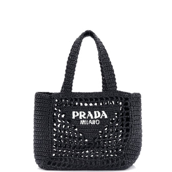 Prada Triangle Logo Open Tote Raffia Small
