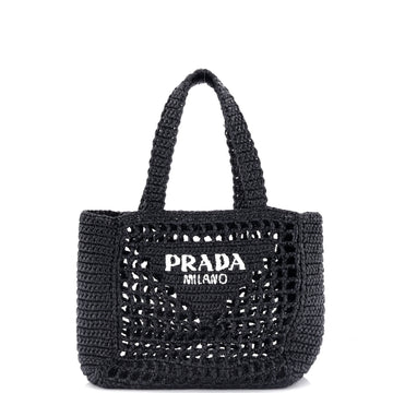 Prada Triangle Logo Open Tote Raffia Small