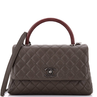 Chanel Coco Top Handle Bag Quilted Caviar with Lizard Small