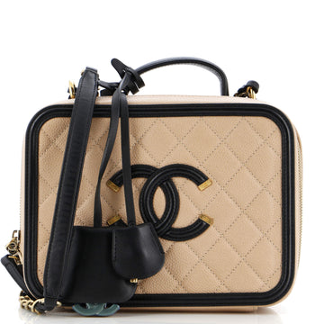 Chanel Filigree Vanity Case Quilted Caviar Medium