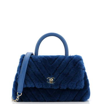 Chanel Coco Top Handle Bag Chevron Shearling Mini