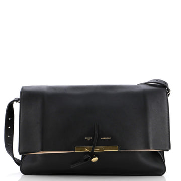 Celine Clasp Fold Over Shoulder Bag Leather Medium