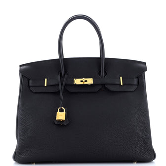 Hermes Birkin Handbag Black Togo with Gold Hardware 35