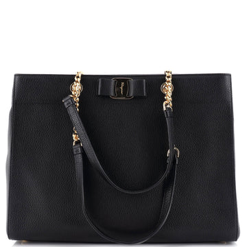 Salvatore Ferragamo Vara Bow Double Chain Tote Leather Large