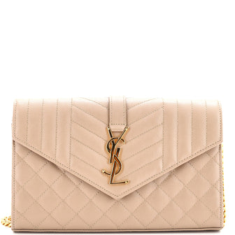 Saint Laurent Classic Monogram Chain Wallet Mixed Matelasse Leather Medium