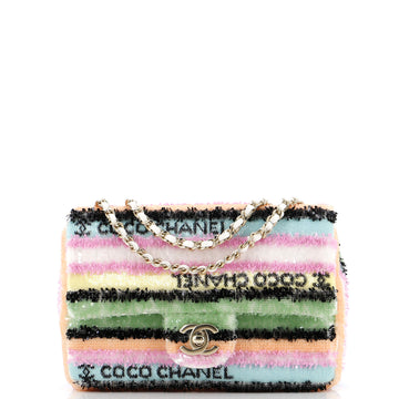 Chanel CC Flap Bag Striped Multicolor Sequins Mini