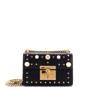 Gucci Pearly Padlock Shoulder Bag Studded Leather Small