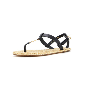 Saint Laurent Women's Monogram Thong Sandals Leather and Raffia