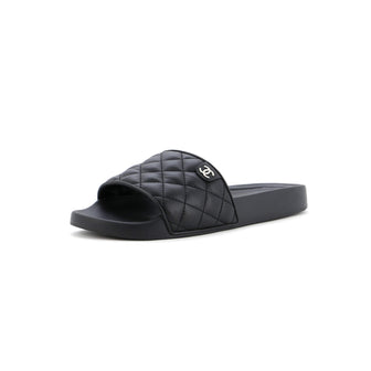 Chanel Women's CC Slide Sandals Quilted Lambskin