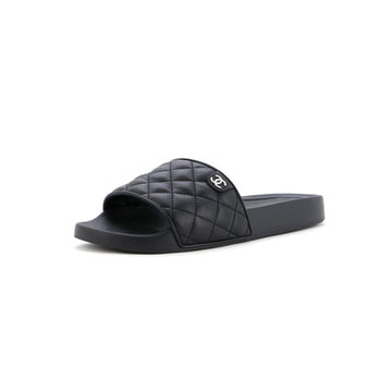 Chanel Women's CC Slide Sandals Quilted Lambskin