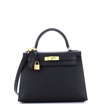 Hermes Kelly Handbag Black Epsom with Gold Hardware 28