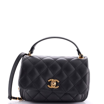 Chanel Front Pocket Top Handle Flap Bag Quilted Calfskin Mini