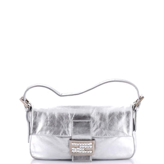 Fendi Baguette Bag Metallic Leather with Crystal Detail
