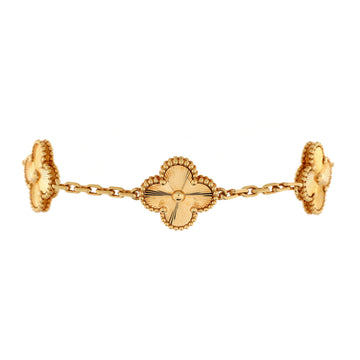 Van Cleef & Arpels Vintage Alhambra 5 Motifs Bracelet Guilloche 18K Yellow Gold