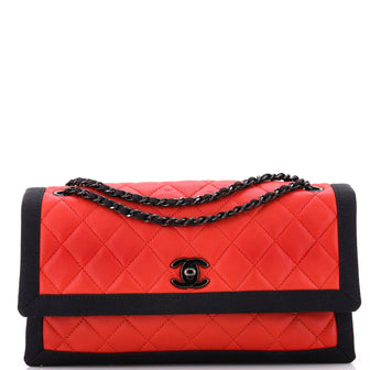 Chanel Two Tone Flap Bag Quilted Lambskin with Grosgrain Medium