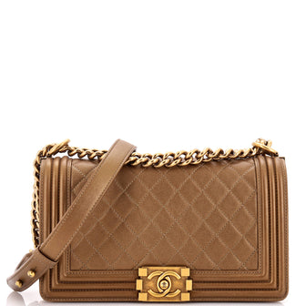 Chanel Boy Flap Bag Quilted Metallic Calfskin Old Medium