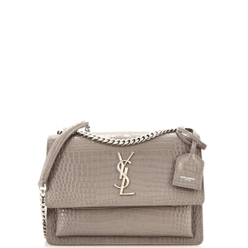 Saint Laurent Sunset Crossbody Bag Crocodile Embossed Leather Medium