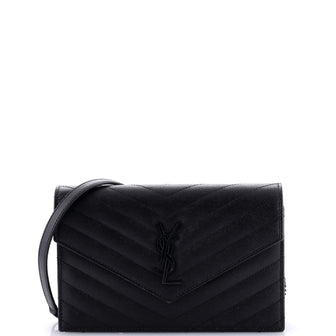 Saint Laurent Classic Monogram Wallet on Chain Matelasse Chevron Leather Small