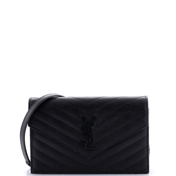 Saint Laurent Classic Monogram Wallet on Chain Matelasse Chevron Leather Small