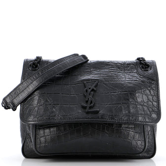 Saint Laurent Niki Chain Flap Bag Crocodile Embossed Patent Medium