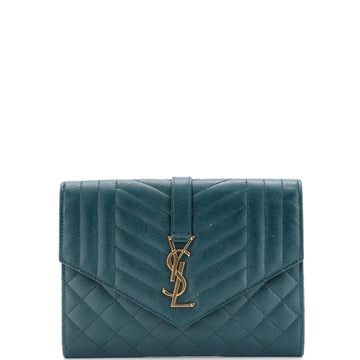 Saint Laurent Classic Monogram Envelope Wristlet Clutch Mixed Matelasse Leather