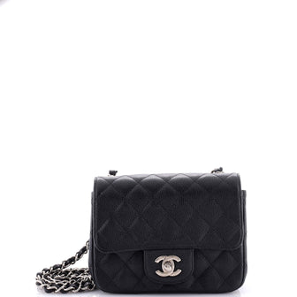 Chanel Square Classic Single Flap Bag Quilted Caviar Mini