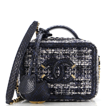 Chanel Filigree Vanity Case Quilted Tweed with Snakeskin Small