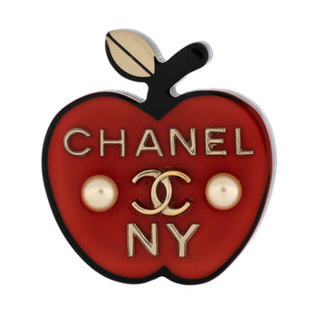 Chanel CC NY Apple Brooch Metal with Resin and Faux Pearls