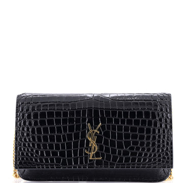 Saint Laurent Classic Monogram Phone Holder Shoulder Bag Crocodile Embossed Leather