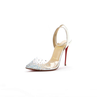 Christian Louboutin Women's Spikaqueen Slingback Pumps Embellished PVC and Leather 100