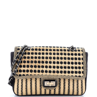 Chanel Cannes Mademoiselle Flap Bag Woven Raffia Medium