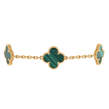 Van Cleef & Arpels Vintage Alhambra 5 Motifs Bracelet 18K Yellow Gold and Malachite